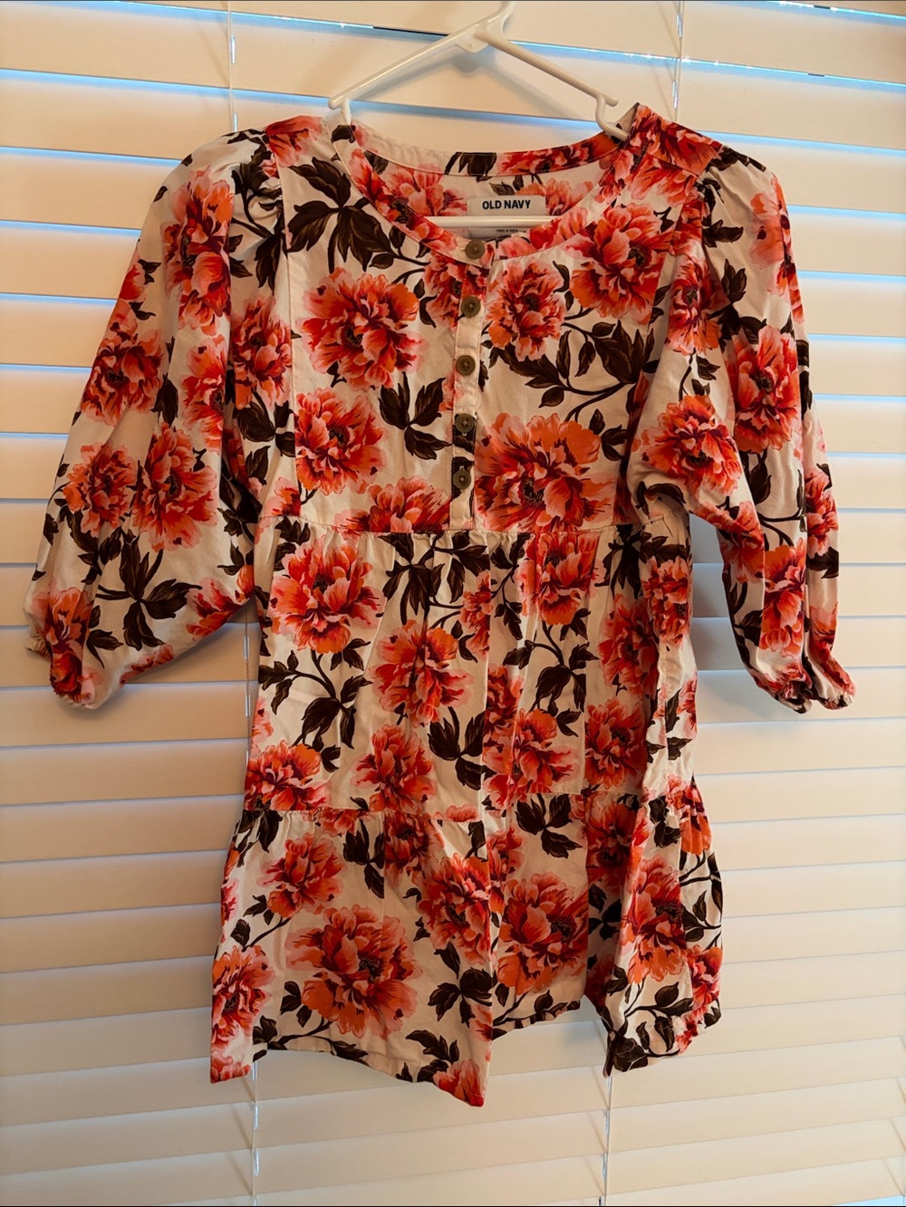 Old Navy Girls White Dress with Orange and Peach Floral Print